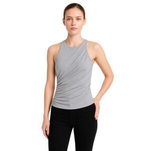 NEW Open Edit X-Small Gray Ruched Cropped Top Bodycon Sleeveless Stretch